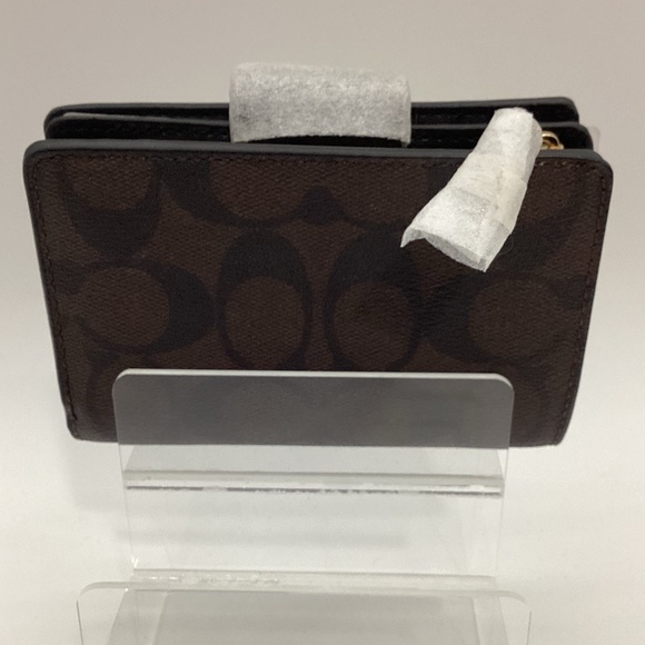 2143. Coach Bi-Fold Wallet Brown/Black Gold Signature Leather NWT - Picture 2 of 7